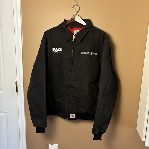 Vintage Carhartt Santa Fe Jacket Mens 2XL Black Red Quilt-Lined J13 BLK Detroit - Picture 1 of 6